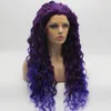 Iwona Hair Curly Long Purple Root Light Purple Ombre Wig 18#3700/3700L Half Hand Tied Heat Resistant Synthetic Lace Front Wig