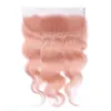 Fasci di capelli umani in oro rosa con chiusura frontale in pizzo Trame di capelli ondulati rosa con chiusura frontale in pizzo Tesse di capelli umani rosa