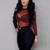 Wholesale- Sexy Women T Shirt See Through Transparent Mesh Tops Long Sleeve Sheer Slim Ladies Turtleneck T-Shirt