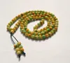 Tibetansk buddhistbön pärlor, gul grön jade antik charm 108 pärlor pärlstav armband halsband