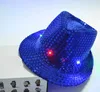 LED 파티 모자 화려한 카우보이 재즈 스팽글 모자 모자 깜박이는 어린이 성인 유니스 페스 페스티벌 코스 플레이 의상 모자 선물 6 색 wx-c19