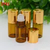 Pusta rolka na butelkach szklanych [rolka ze stali nierdzewnej] bursztynowy 3ml Refillable Roll on for Fragrance Essential Oil - Metal Chrome Roller Gold Cap