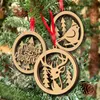 3 pièces/lot en bois de noël Double couche découpé au Laser creux pendentif suspendu bois arbre de noël ornements nouvel an décorations de fête