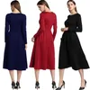 Maxi vestidos de otoño e invierno, ropa de mujer, vestido informal de talla grande, vestidos largos de manga larga con bolsillo y cremallera para mujer