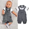 INS enfants garçons gentleman tenues haut en coton + bretelles 2 pièces/ensemble bébé ensembles de vêtements décontractés C3259