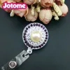 New Arrival Multicolor Rhinestone With Big Pearl Round Retractable Badge Reel Plastic ID Card Holder For Nurse Accessories