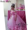 Rosa 3D Floral Bola Vestido Garotas Flor Meninas Vestidos 2020 Off Ombro Puffy Tulle Christmas Toddlers Crianças Adolescentes Meninas Aniversários Vestidos De Festa de Aniversário