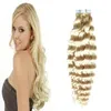 613 Blonde virgin hair Human Tape in kinky curly human hair extensions 50g 20pcs/set Skin Weft seamless Human Hair
