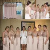 2020 Bling Sheath Bridesmaid Dresses V Neckrosa Guld Sequined Top Sashes Golvlängd Chiffon Plus Size Maid of Honor Wedding Gästklänning