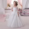 ジャケット長袖のアップリケの花の女の子のドレス床の長さの女の子のページェントのドレスの服を着て女の子のための最初の聖体拝領のドレス