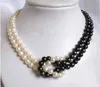 Collier de perles de culture Akoya noir/blanc 2 rangées 8-9 mm k91