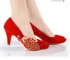 Red Tassel Wedding Shoes Chinese Style Handmade High Heeled Bridal Shoes Satin Cheongsam Dress Shoes Women Party Pumps Tassel220D