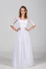 Boho Vintage Chiffon Beach Wedding Dress with Lace Corset Illusion Half Sleeves Satin Belt Bohemian Ruffle Lace-up Bridal Gowns