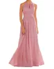 2022 Blush roze bruidsmeisje jurken Long Country Style Halter Neck Lace Chiffon volledige lengte A-lijn A-lijn formele bruiloft gastenfeestjurk