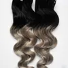 Brazilian Body Wave Hair Ombre Micro Loop Easy Rings / Grânulos Extensões do Cabelo1B / Prata Cinza Ombre Human Hair 200g