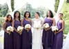 Druva lila en axel brudtärna klänningar sash golv längd sida split bröllop gästklänning pläter enkla brudtärna klänningar billigt