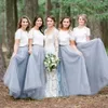 Kat Uzunluğu 5 Katmanlar Tül Gelinlik Modelleri Mavi Etek Düğün Parti GIdds Için Teklif No Bluz