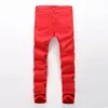 Wholesale-Newest men ripped jeans red black white zipper hip hop jeans mens punk rock distressed biker jeans elastic denim pants plus size