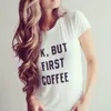 Partihandel-2016 T Shirts Kawaii Kvinnor Kaffe Tryckt sommar Camisas Tee Femme Top Ropa Polera de Mujer Tumblr Kvinnlig kläder Tshirt