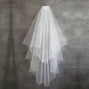 Cheapest 2018 Two Layers Bridal Veils White Tulle Short Bride Wedding Veil With Comb Ribbon Edge Bridal Accessories without Comb