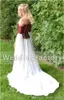 Abiti da sposa medievali Borgogna Rosso scuro e bianco Una linea senza spalline Corsetto Bustier in chiffon Abiti da sposa vintage Abiti da cerimonia vintage lunghi