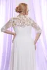 White Lace Plus Size Brautkleider mit Ärmeln Sheer Bateau Neck A-Line Bohemian Brautkleid bodenlangen Chiffon Strand Brautkleider