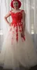 Nigerianische rote und weiße Brautkleider 2017 Vintage Sheer Neck Cap Sleeve Appliziertes bodenlanges Brautkleid Plus Size Custom Made EN8151