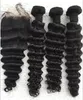 10A Grade vague profonde vierge Remy cheveux humains paquets partie partie centrale fermetures de dentelle tissages de cheveux avec fermeture de dentelle 3349843