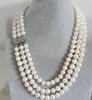 Collier de perles blanches de la mer du Sud naturel à trois brins les plus nobles de 8 à 9 mm 18 à 20 pouces en argent 925