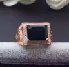 Anel de safira de luxo para homem 10 12mm genuíno safira preta pura 925 anel de homem de prata esterlina da maior safira chinesa mi289J