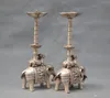 10'' China Silver Bronze pair elephant candle stick Bronze Statue