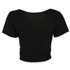 Magliette da donna all'ingrosso- Magliette da donna O Collo Sexy Crop Top Top a maniche corte Camicia da donna T-shirt basic elasticizzata1