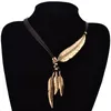 Multilayer Leather Necklace for Women Girls Alloy Feather Chokers Necklaces Bohemian Jewelry