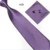Neck tie manschettknappar Handkerchief Set 19 Färger 145 * 10cm Solid Färg Slips Mäns Stripe Slips för fars dag Business Tie Present