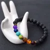 Pulsera de piedra de lava negra natural para mujeres y hombres, 7 chakras, pulseras de cuentas de piedras preciosas de amatista curativas, brazaletes de energía para yoga, joyería