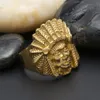 Män kvinnor Vine rostfritt stål ring Hip Hop Punk Style Gold Ancient Maya Tribal Indian Chief Head Rings Fashion Jewelry2062060