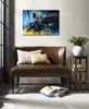 Handmade Oil Paintings Girl Playing Piano Guitar Music Portrait Art on Canvas for Room Decoration Modern Blue High Quality