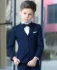 Traje azul marino de 2 piezas para niños, traje Formal a medida, traje de boda ajustado para niño (chaqueta + pantalones)