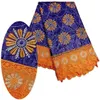 5 y / pc modieuze oranje bazin stof en fuchsia water oplosbare bloem ontwerp borduurwerk Afrikaanse koord kant voor jurk LBL21-2