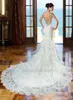 2021 Vacker Backless Wedding Dress Sweetheart Lace Mermaid Gown Beaded Straps Låg Tillbaka Med Ruffled Kjoldetaljer