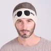 Automne hiver unisexe bonnets avec lunettes brodées tendance hommes femmes crâne tricoté casquette doux garder au chaud manches casquette Gorro Ski casquettes