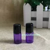 NOUVEAUX PRODUITS !!! Mini bouteilles en verre violet de 2ml, avec rouleau en acier inoxydable, couvercles noirs, pour jus d'huile essentielle, maquillage, 1800 pièces/lot