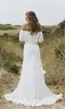 Off Shoulder Beach Wedding Dresses Gowns Lace Sheath Sweep Train Country Chiffon Boho Bridal Gown Custom Made7948883