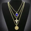 Hip Hop Gold Plated Necklace Iced Out Rhinestone Crystal Jewelry Set With Angel Jesus Pendants Necklaces Chain Hot Sale