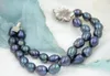 Pulsera de perlas azules marinas australianas de 2 ROW 10-13mm naturales de color azul marino