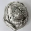 Ny ankomst 6inch Natural Wave Malaysian Remy Hair Silver Grey Toupees för gamla män 2401087