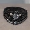 2017 New Arrival Top Sprzedaj Luxury Biżuteria Unikalne 10kt Czarny Złoto Wypełnione Kształt serca Topaz Wesele Kobiety Bridal Clodagh Pierścień Zestaw Prezent Sz 5-11