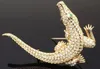 Shiny Crystal Diamonds Crocodile Broches Dames Sjaal Pinnen Broche Voor Vrouwen Boeket 18 K Rose Vergulde legering Sieraden