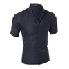 Mannen Shirt Modieuze Dark Grain Grid Cultivate One's Morality Short Sleeve Camisa Slim Fit Masculina