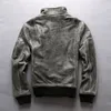 Vintage grey Avirex fly men cow leather jackets 100% genuine leather stand collar flight bomber jackets